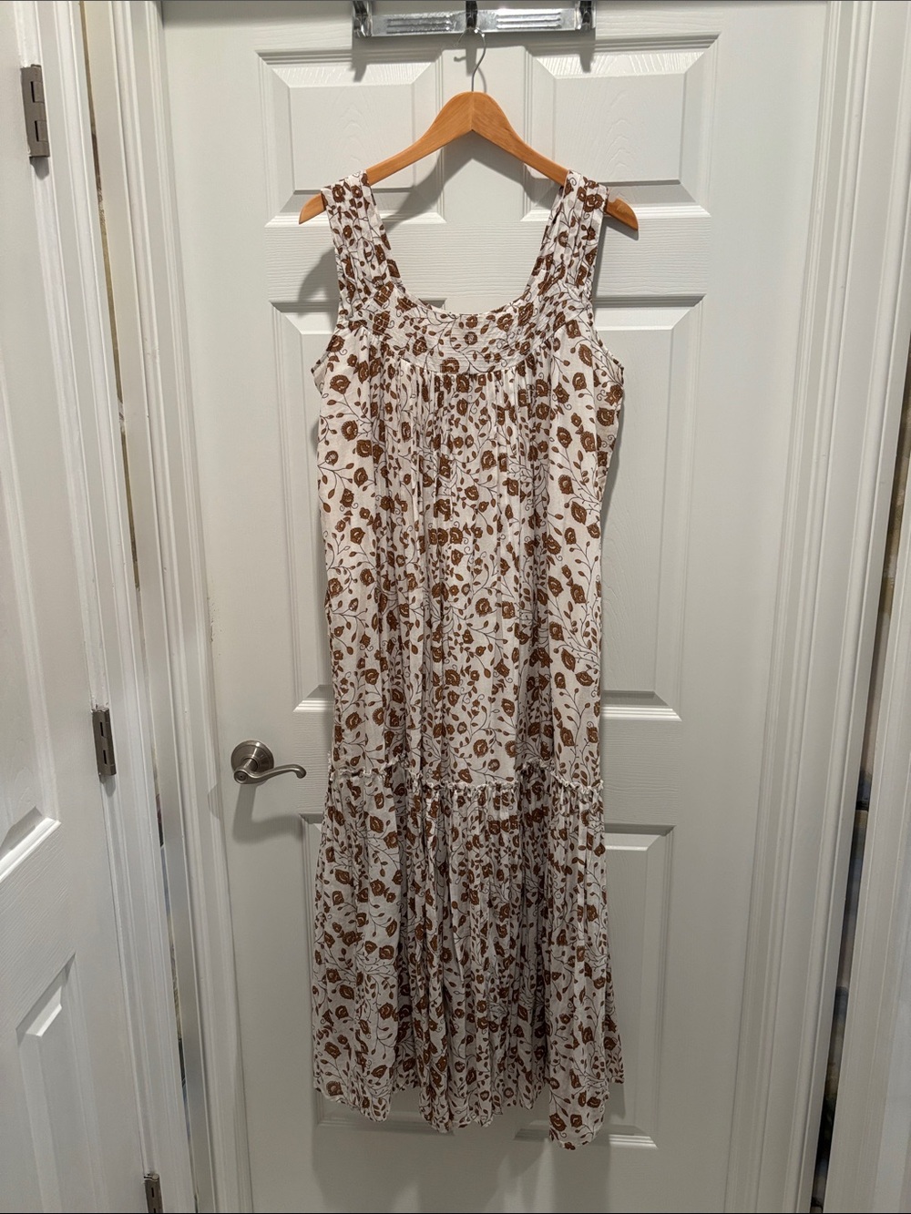 Daughters of India White Maxi Dress with Brown Floral Print
